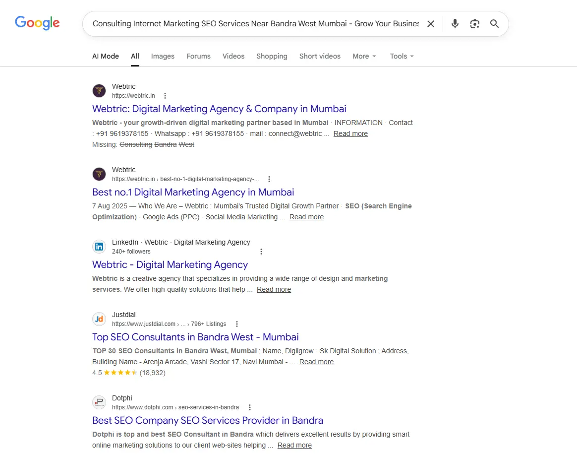 consulting internet marketing SEO services near Bandra West Mumbai